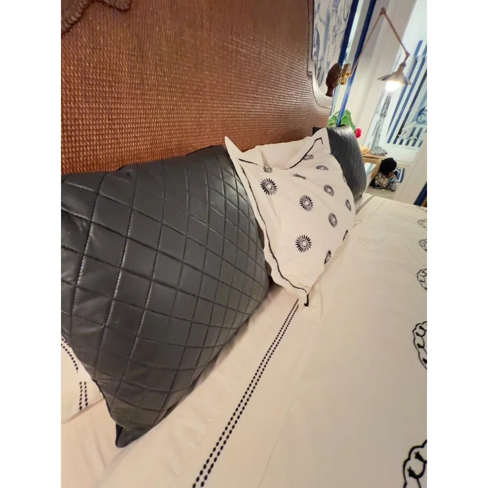 MARTHA STEWART King Size Duvet + 1 Sham Embroidered 100% Egyptian Cotton Black